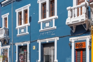 Colorful building facade in Arequipa (The white city) Peru