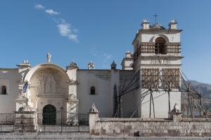 The earthquake damaged church of Yanque at The Colca Canyon Peru